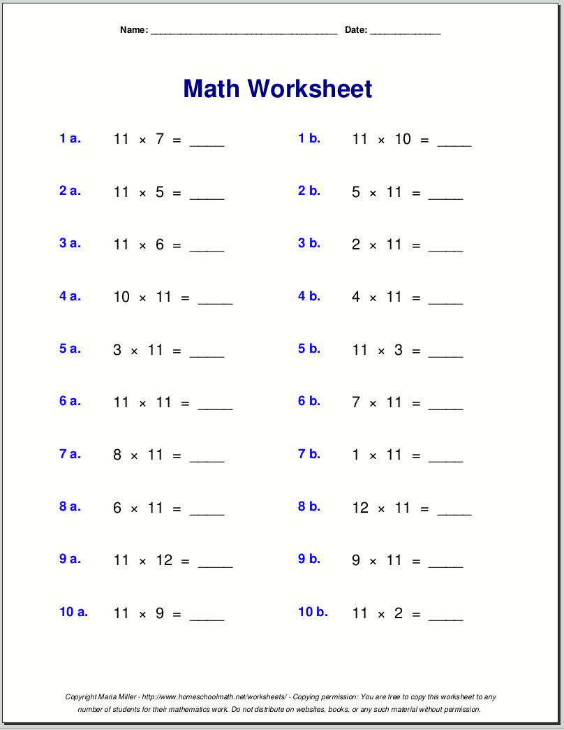 Multiplication Worksheets For Grade 3