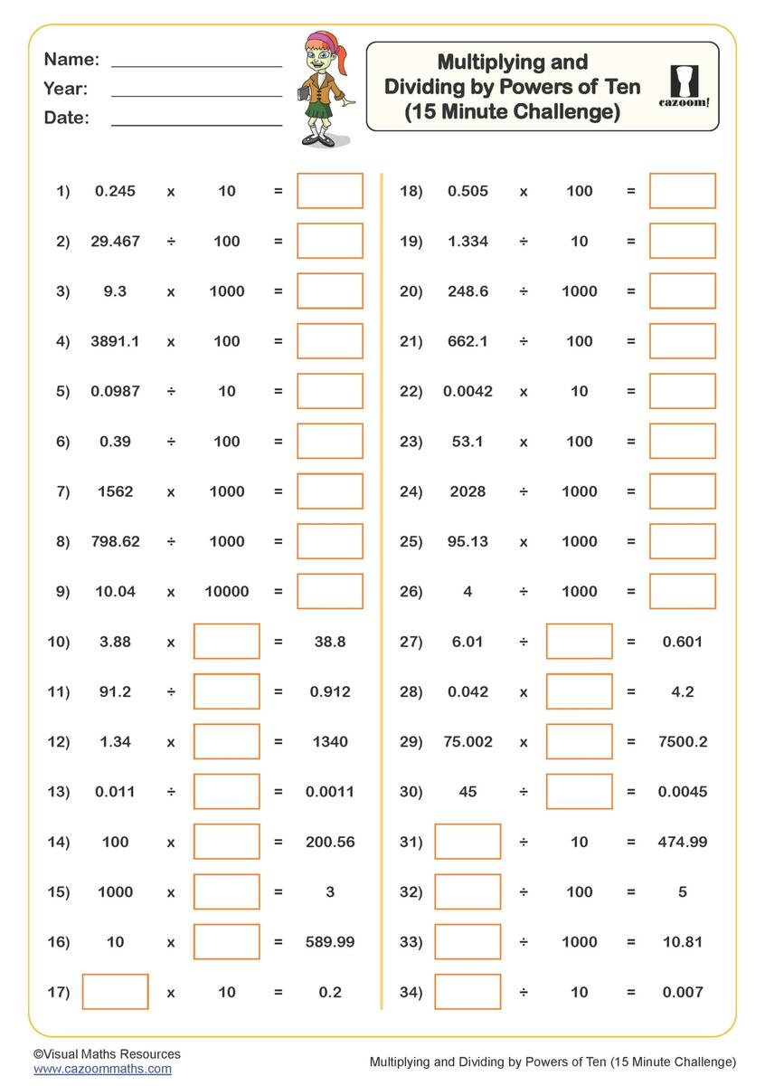 Multiplying And Dividing By Powers Of Ten Worksheet 15 Minute Challenge Fun And Engaging Year 5 PDF Worksheets Multiplying And Dividing By Powers Of Ten Worksheet 15 Minute Challenge Fun And Engaging Year 5 PDF Worksheets