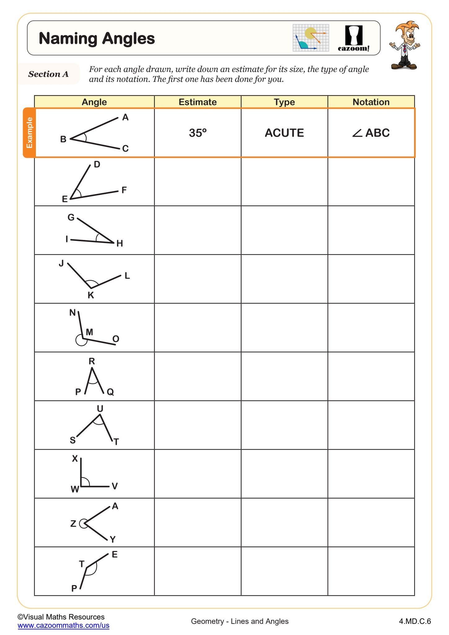 Naming Angles Worksheet PDF Printable Geometry Worksheet Cazoom Math Naming Angles Worksheet PDF Printable Geometry Worksheet Cazoom Math