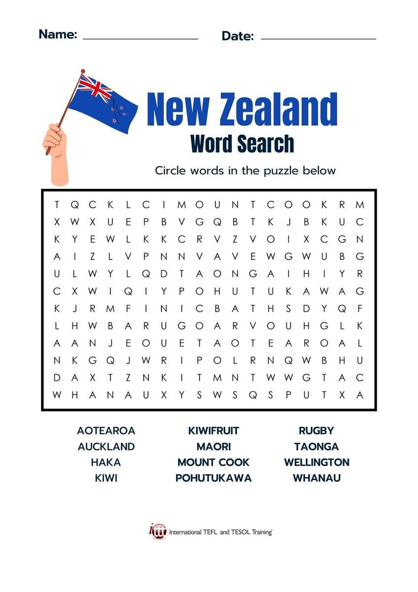New Zealand Vocabulary EFL Word Search ITTT New Zealand Vocabulary EFL Word Search ITTT