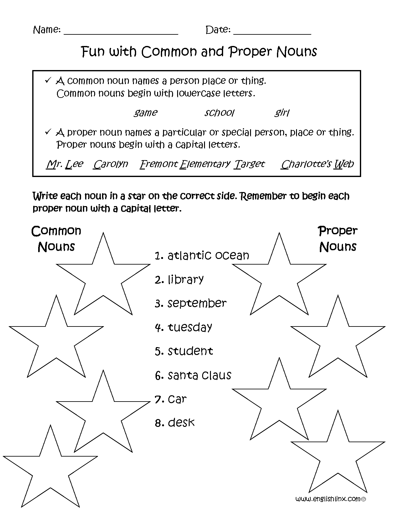 Nouns Worksheets Proper And Common Nouns Worksheets Common And Proper Nouns Worksheet ALL ESL