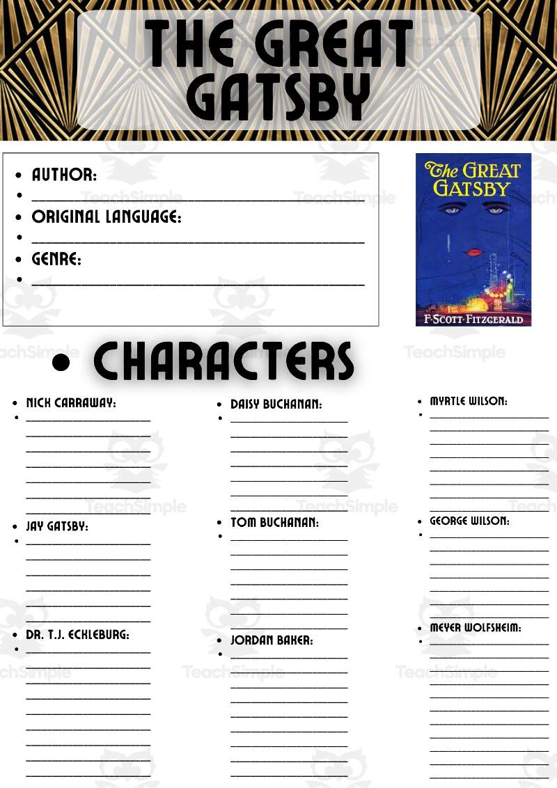 Novel Study Worksheets On The Great Gatsby By F Scott Fitzgerald By Teach Simple Novel Study Worksheets On The Great Gatsby By F Scott Fitzgerald By Teach Simple
