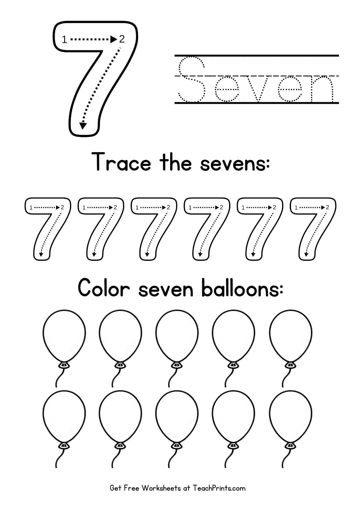 Number 7 Tracing Worksheets Free Printables Teach Prints Number 7 Tracing Worksheets Free Printables Teach Prints
