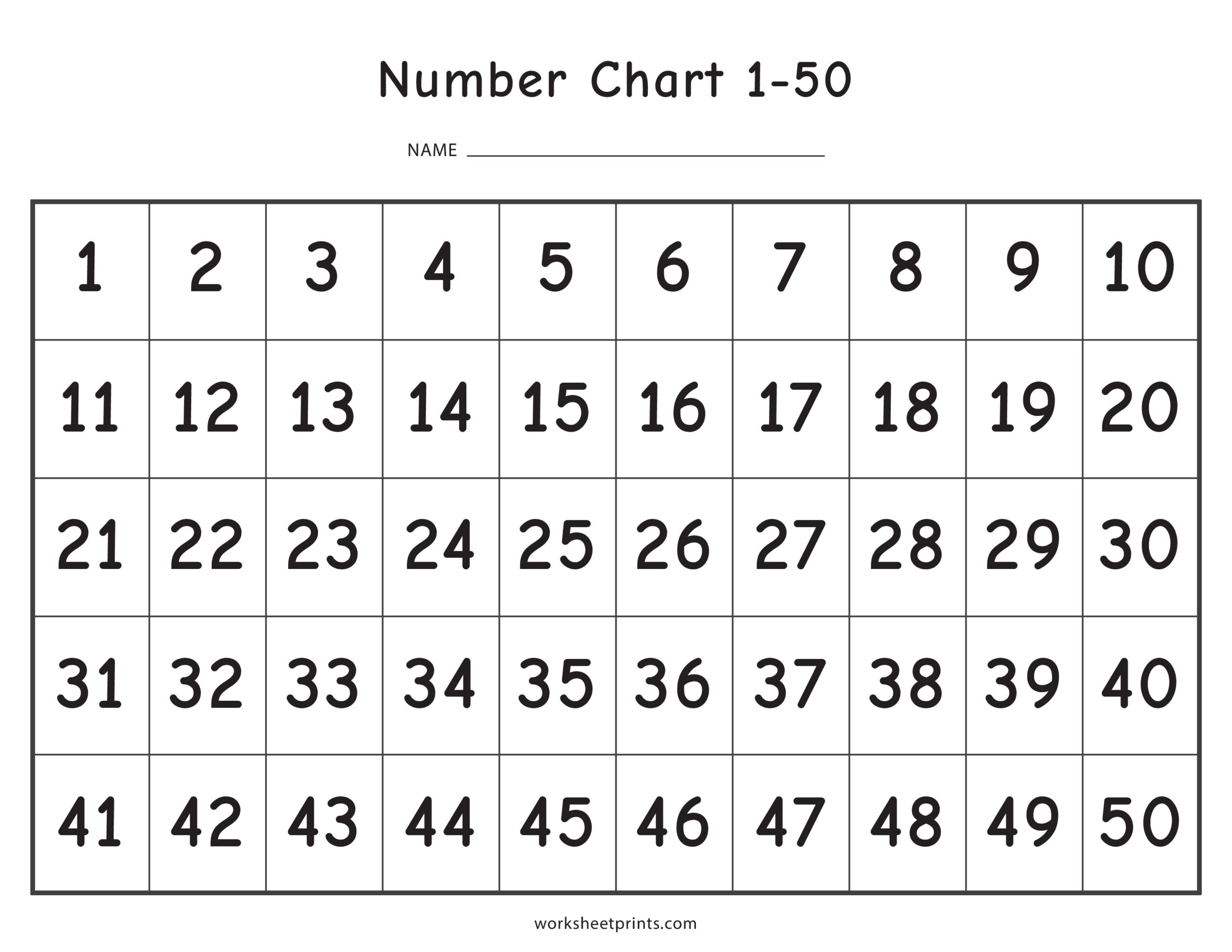 Number Charts 1 50 Printable PDF Printable Number Line 0 50 Teacher Classroom Homeschool Resource Digital Download Etsy