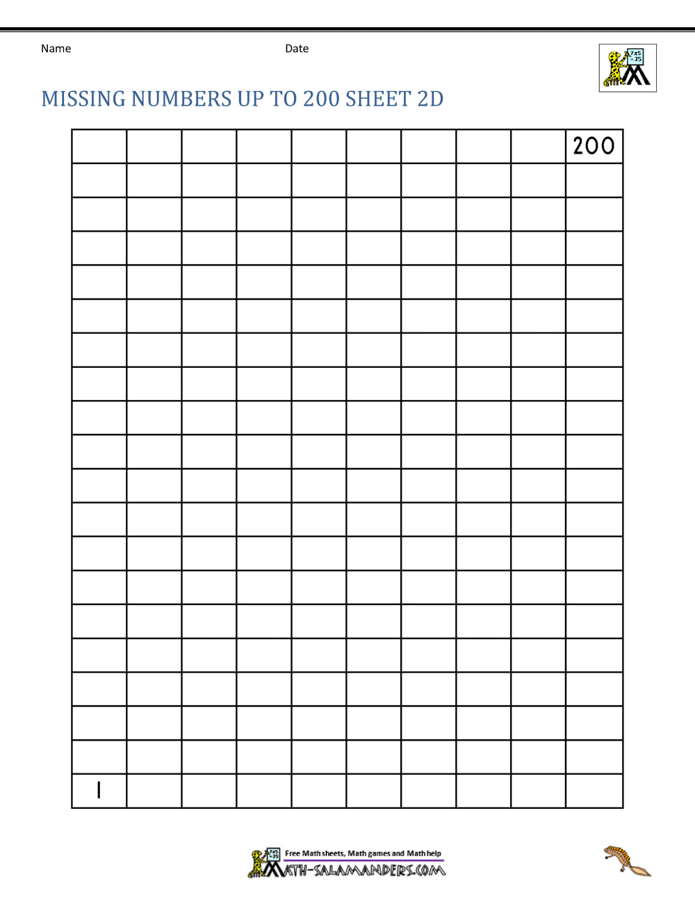 Number Grid Up To 200 Number Grid Up To 300