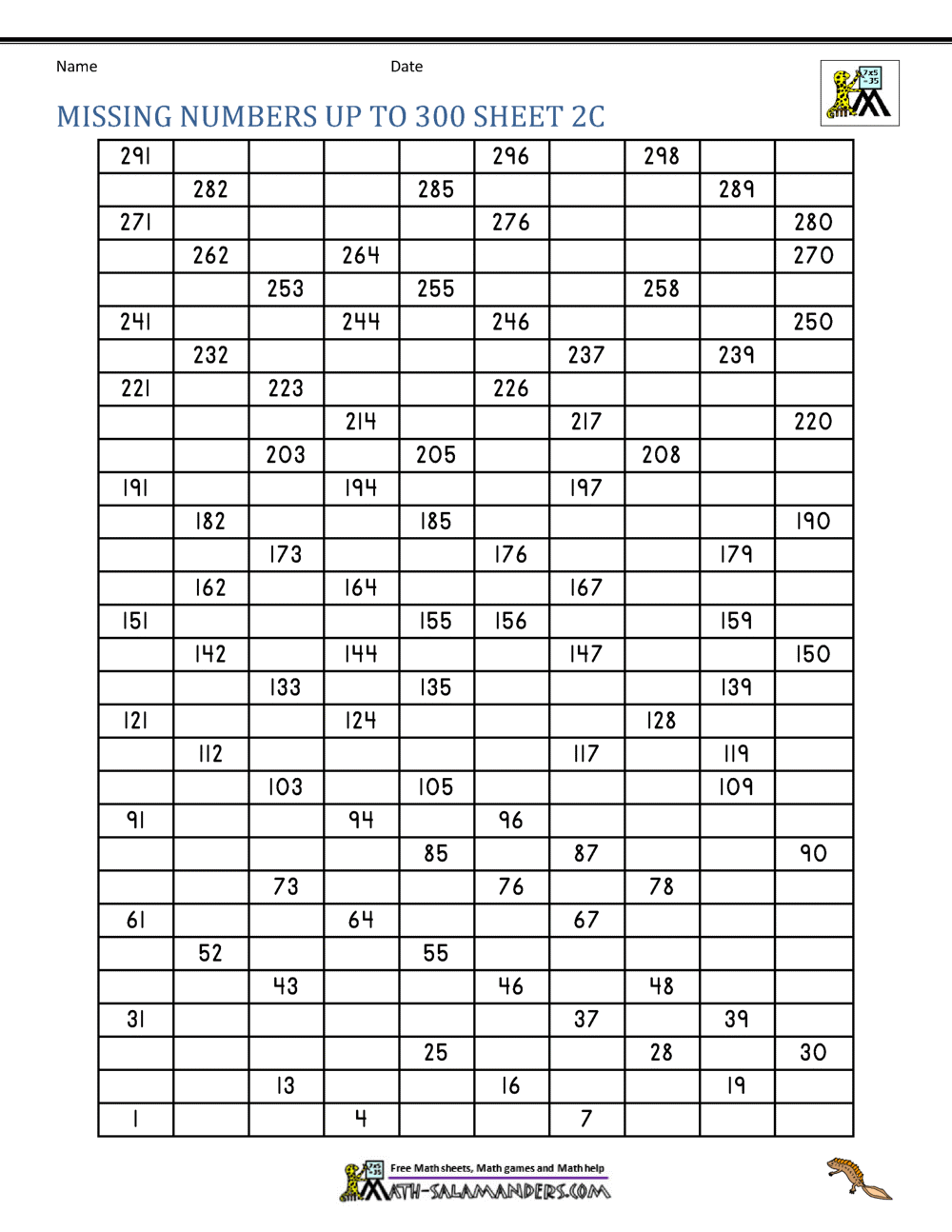 Number Grid Up To 300 Number Grid Up To 300