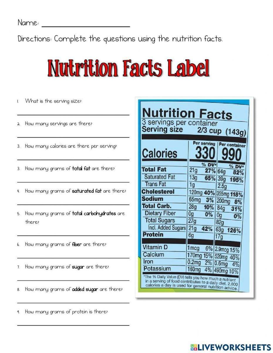 Nutrition Facts Label Worksheet Worksheets Library Nutrition Facts Label Worksheet Worksheets Library