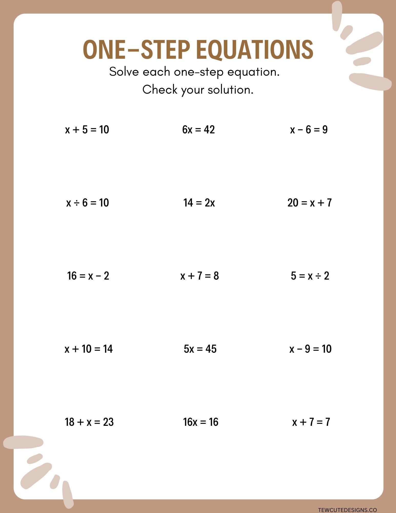 Pre Algebra Equations One Step Equations Containing Integers Worksheets Made By Teachers