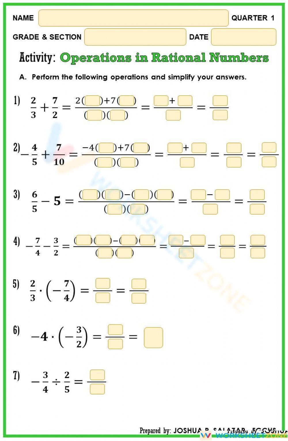 Operations On Rational Numbers Worksheet Worksheets Library