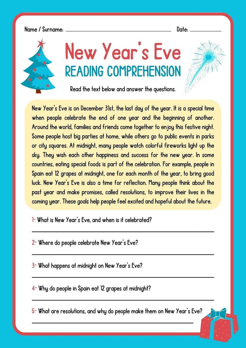 Page 8 Customize 549 Reading Comprehension Worksheets Templates Online Canva New Years Holidays Reading Comprehension Passages K 2 Made By Teachers