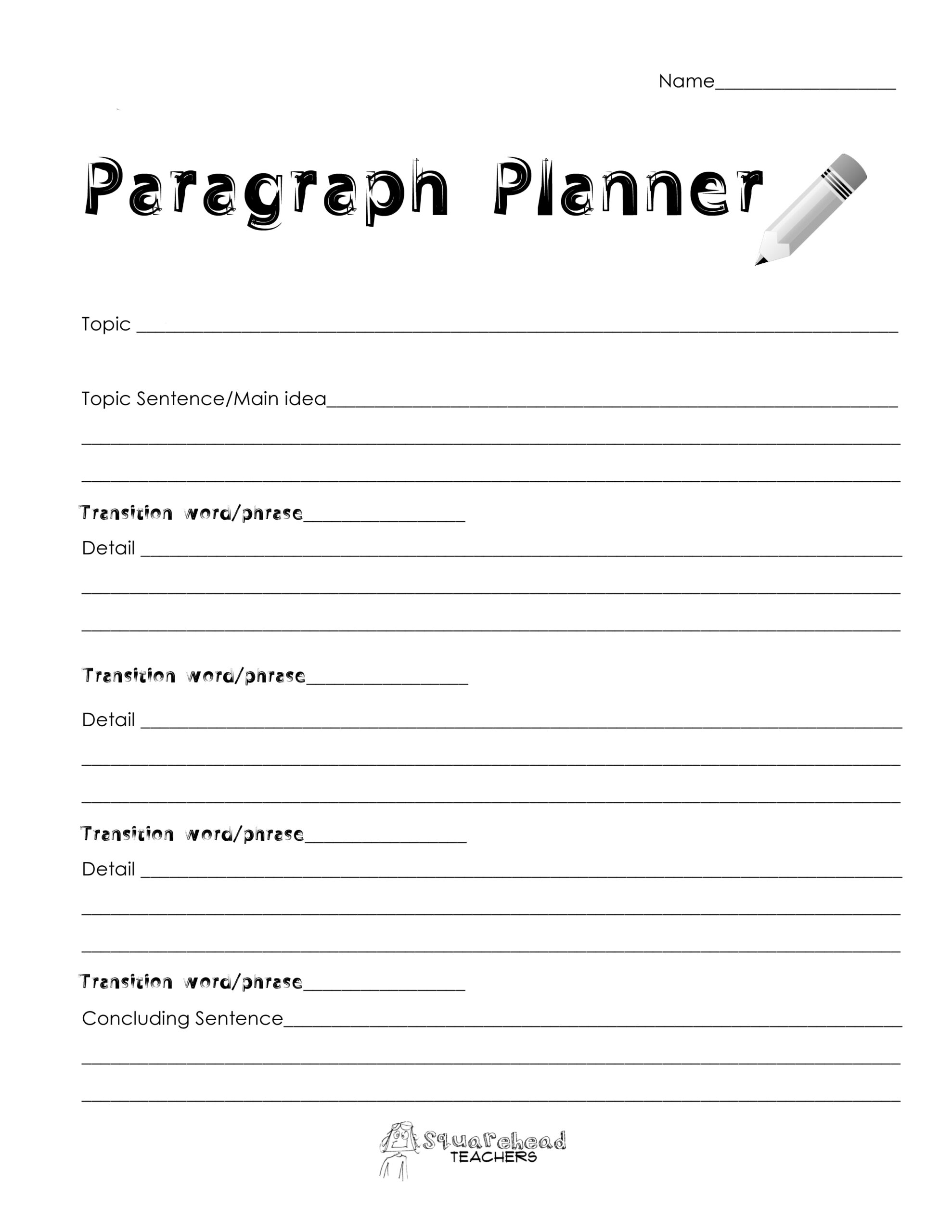 Paragraph Planner Simple With Transition Words Squarehead Teachers Paragraph Planner Simple With Transition Words Squarehead Teachers