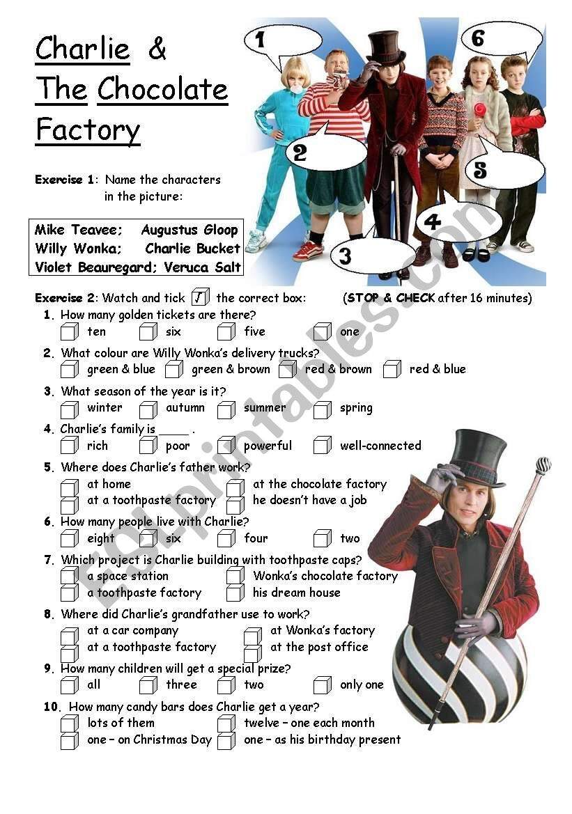 PART 1 4 Charlie The Chocolate Factory Movie Worksheet ESL Worksheets Library Willy Wonka Crossword WordMint