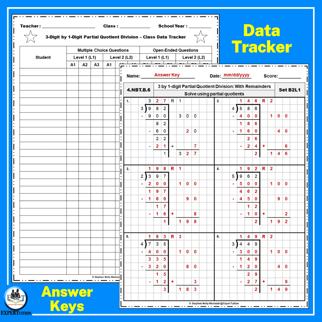Partial Quotients Division Practice Worksheets 3 Digit By 1 Digit Classful Partial Quotients Division Practice Worksheets 3 Digit By 1 Digit Classful