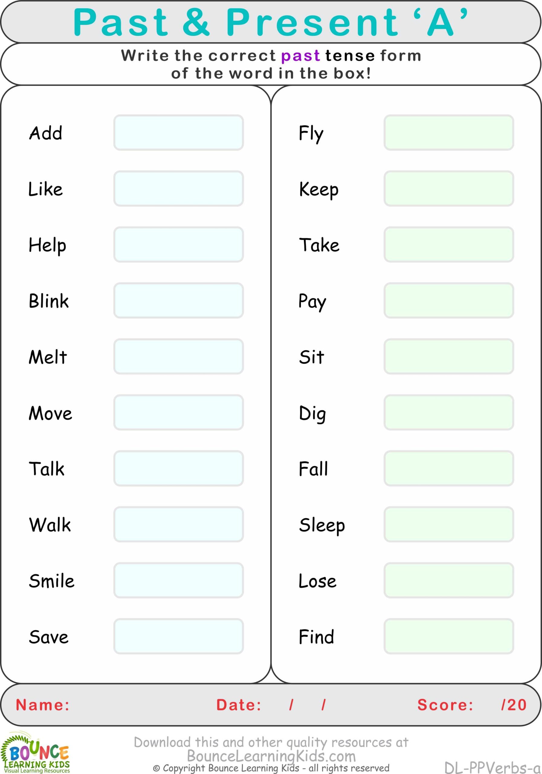 Past Present Tense Verbs PORTALLAS