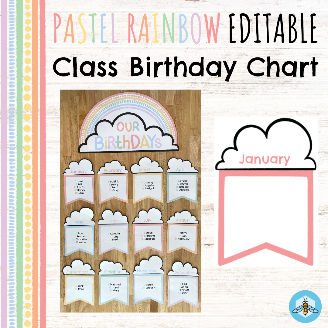 Pastel Rainbow Class Birthday Chart EDITABLE Classful Pastel Rainbow Class Birthday Chart EDITABLE Classful