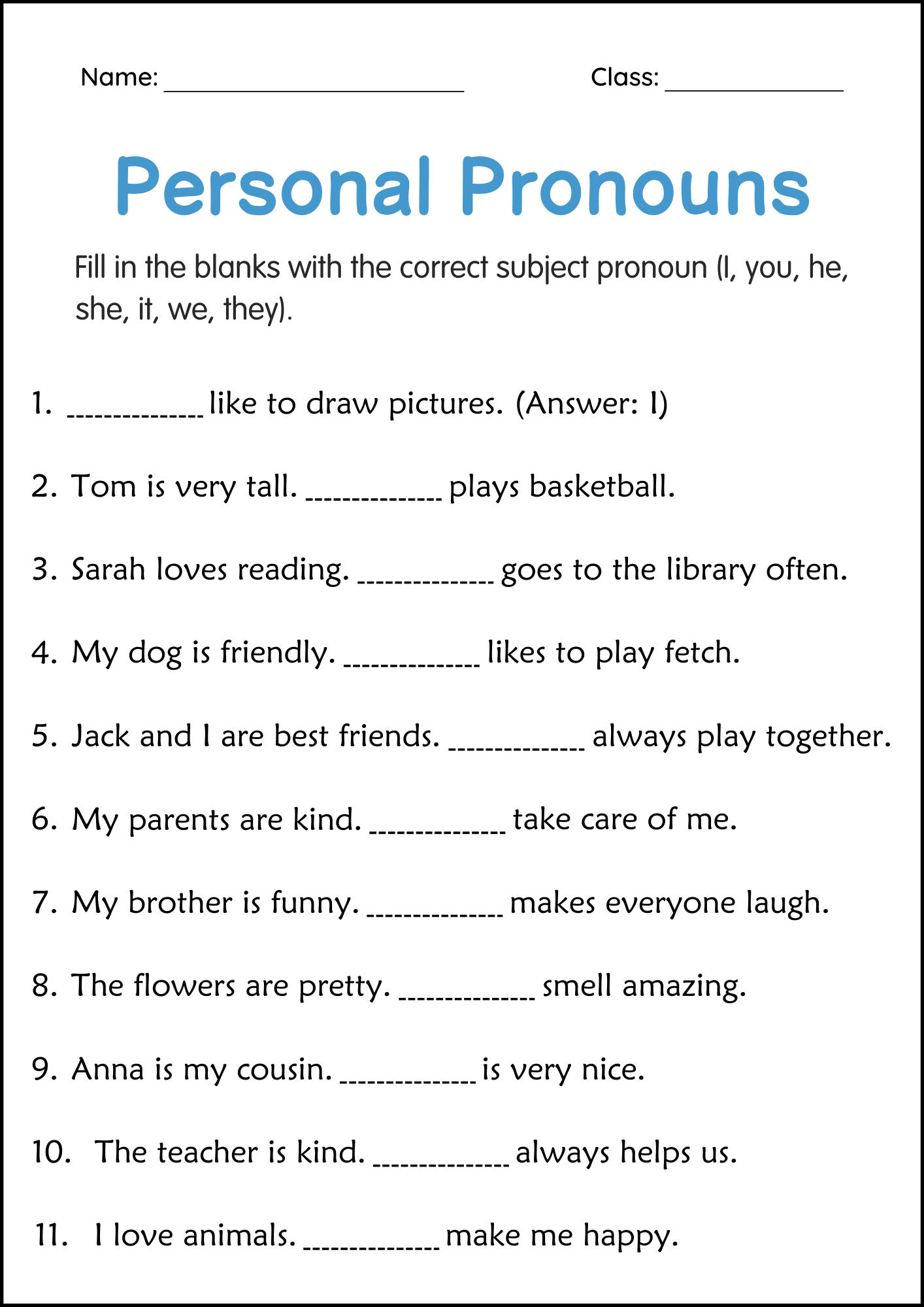 Free Pronouns Worksheets Printable Grammar Practice For All Ages