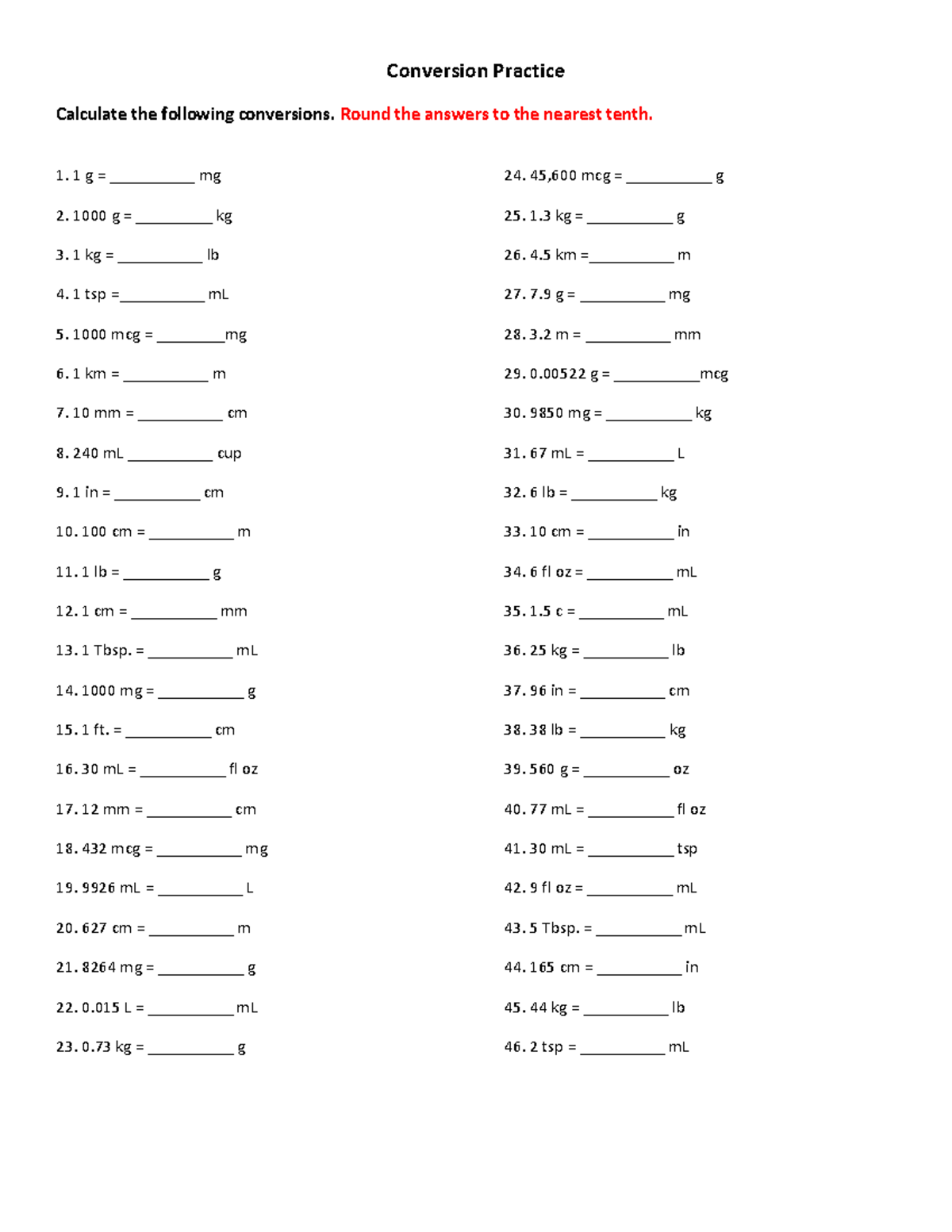 Pharmacy Dosage Conversion Practice Worksheet PHM 101 Studocu 11 Med Math Worksheets Free PDF At Worksheeto
