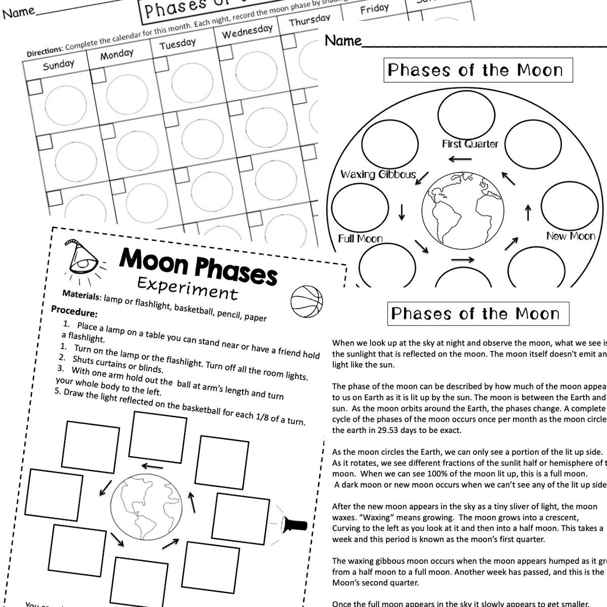 Phases Of The Moon Cut And Paste Moon Calendar Experiment Moon Facts Book Classful