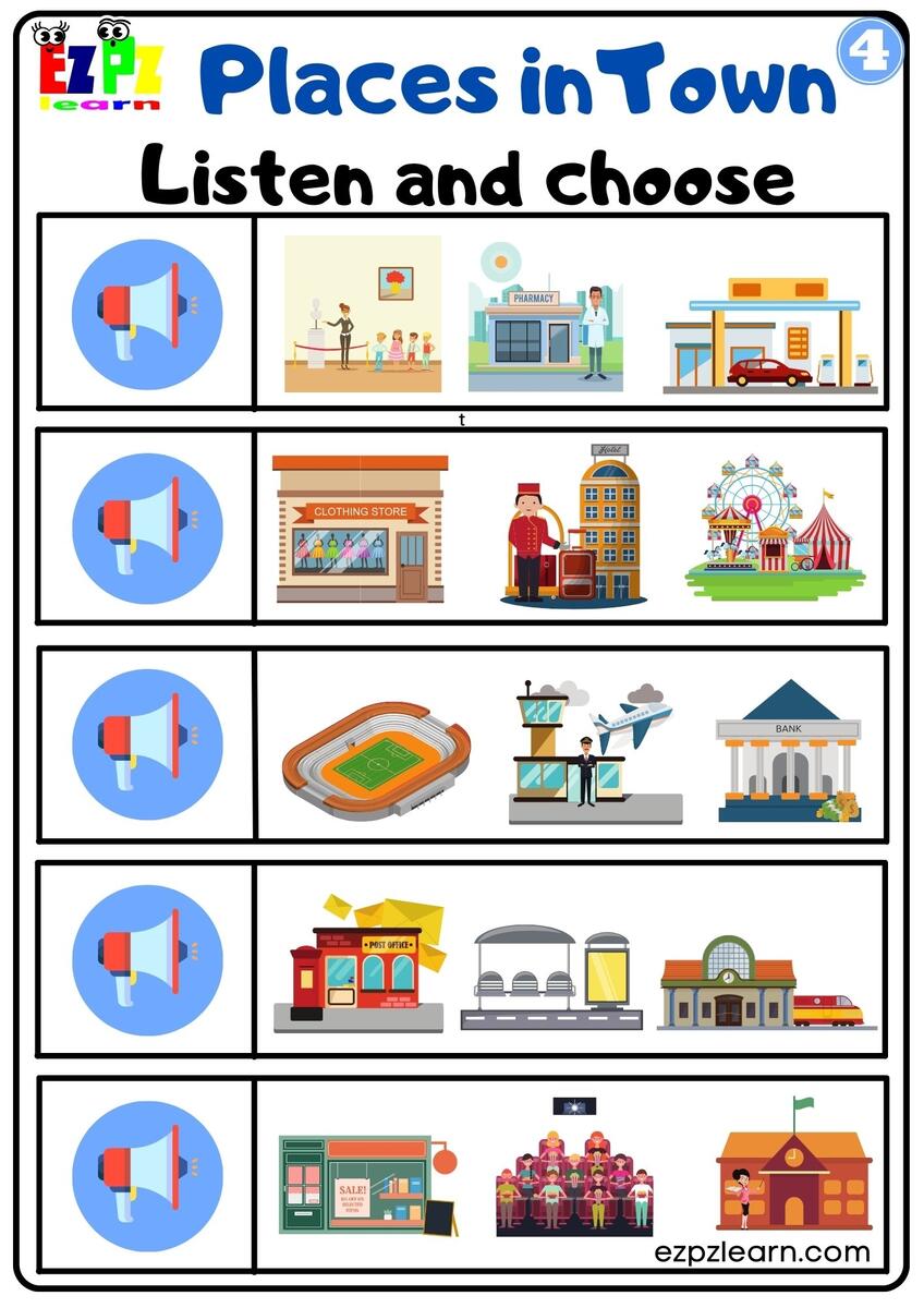 Places In The City Vocabulary Interactive Worksheet Listen And Choose The Correct Images Activity For Home Schooling Kindergarten And ESL Students G4 Ezpzlearn