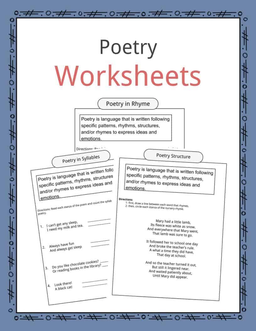 Poetry Worksheets Definition Examples For Kids Poetry Worksheets Exploring 9 Types Of Poems And Literary Devices For Elementary