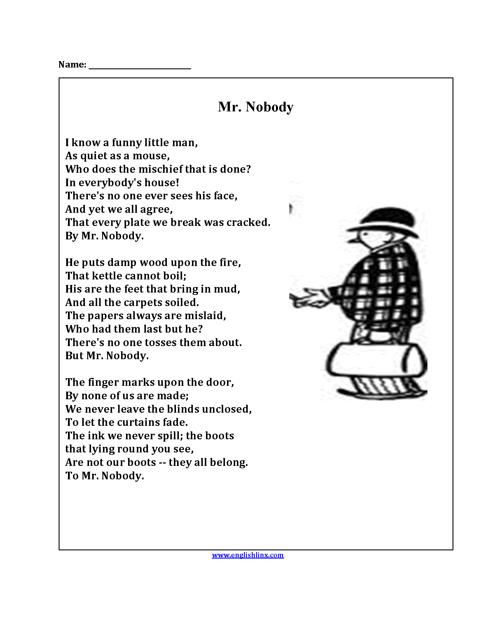 Poetry Worksheets Mr Nobody Poetry Worksheets Poetry Worksheets Mr Nobody Poetry Worksheets