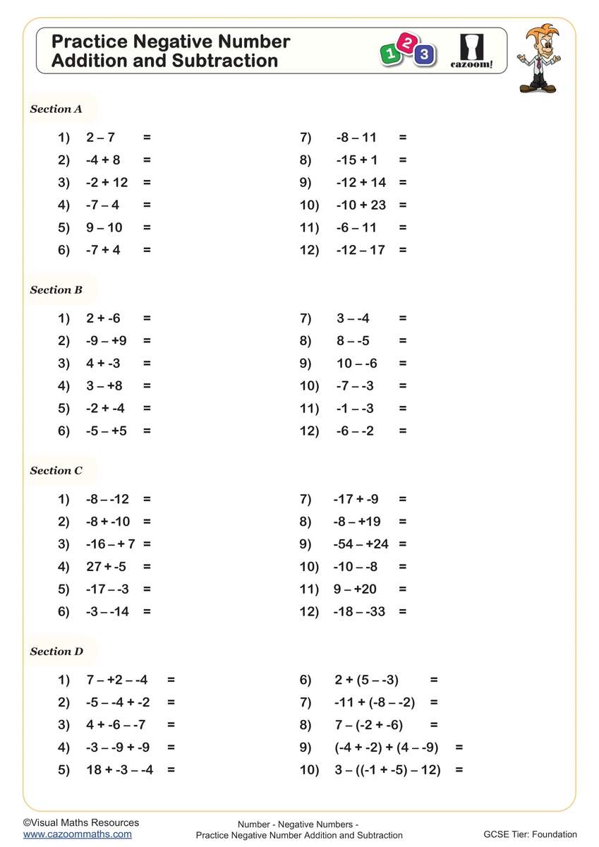 Practice Negative Number And Addition And Subtraction Worksheet Printable PDF Worksheets Adding And Subtracting Integers Worksheets