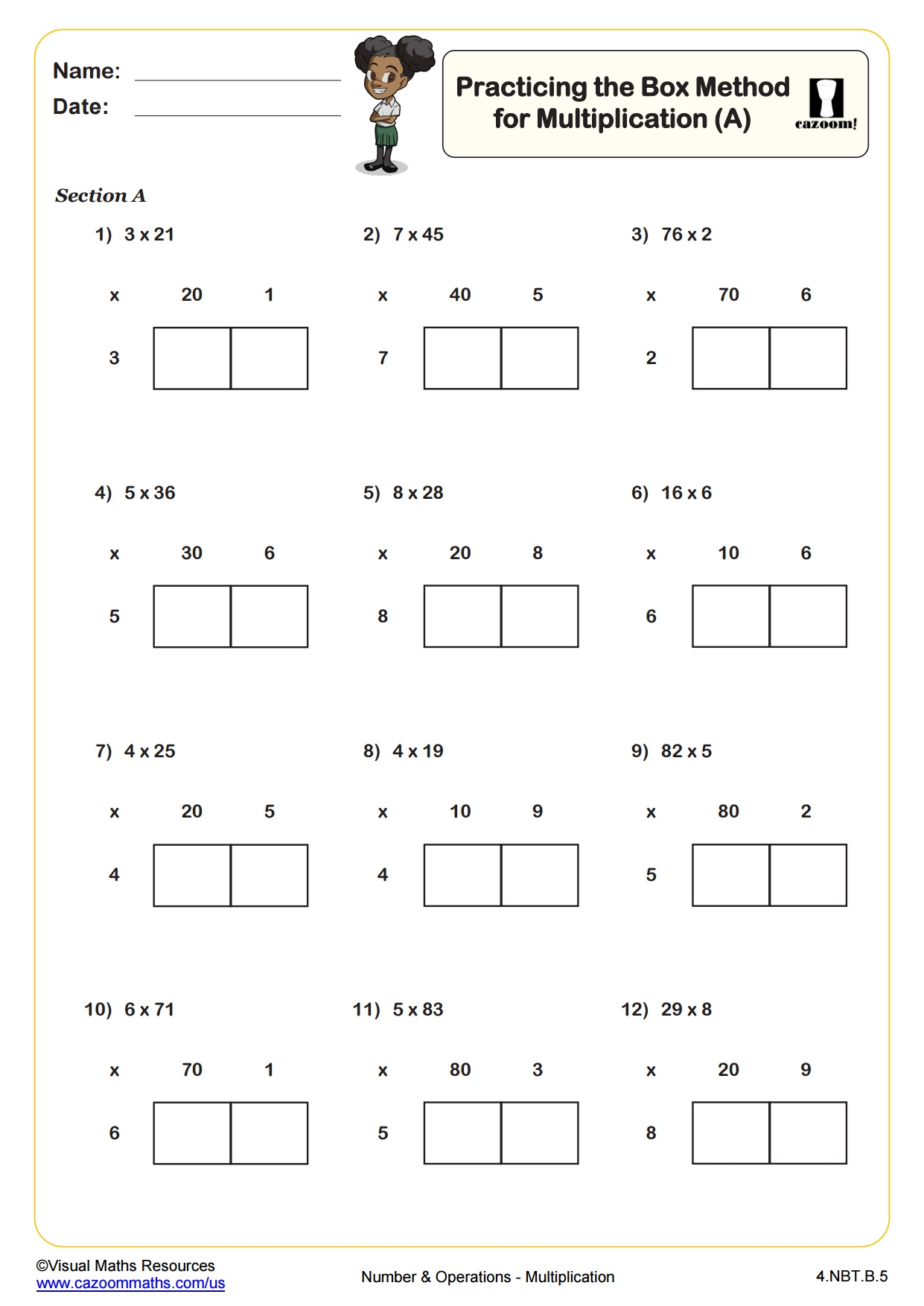 Practicing The Box Method For Multiplication B PDF Printable Number And Operations Worksheets Cazoom Math 2 Digit By 2 Digit Area Model Multiplication Worksheets ExperTuition