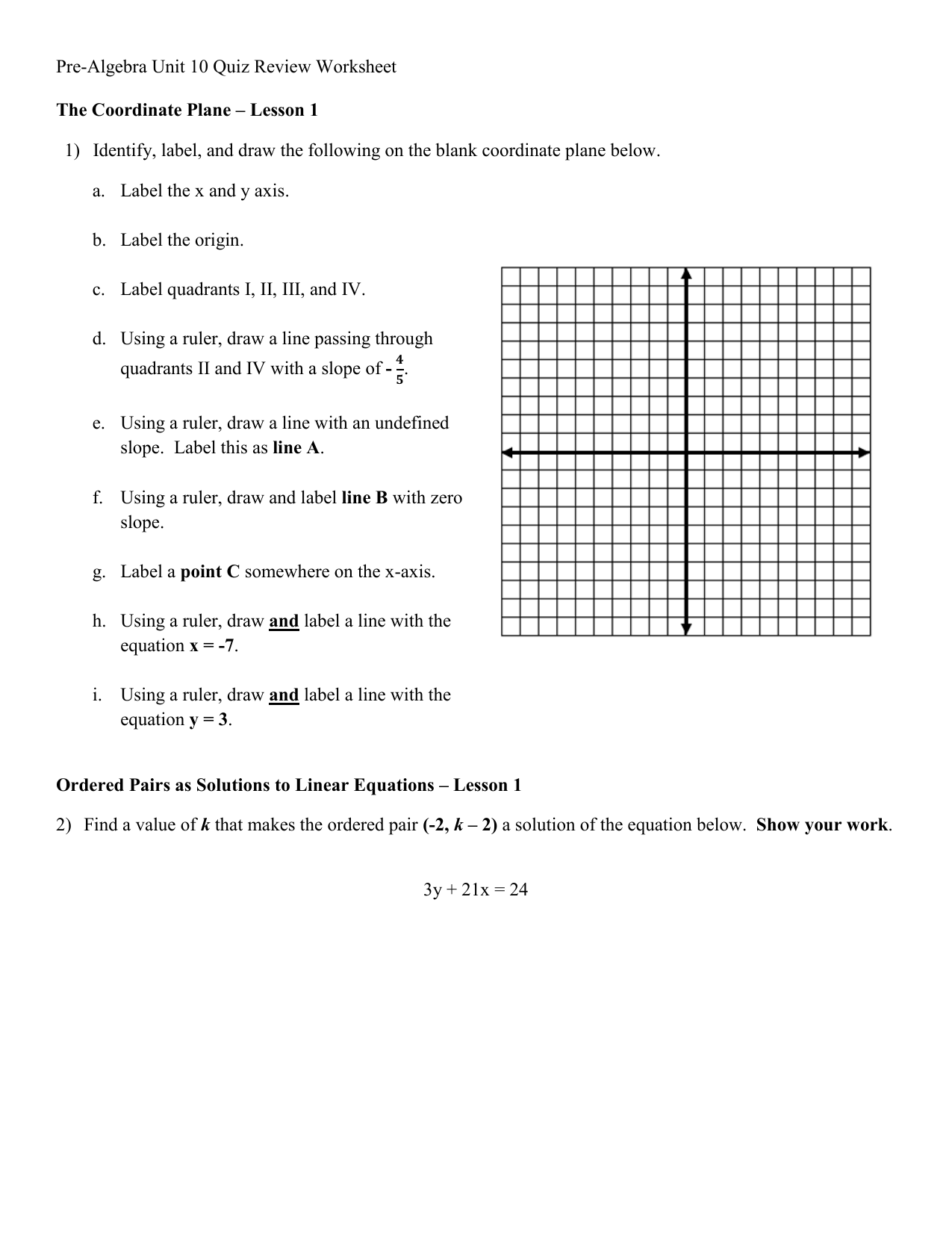Pre Algebra Coordinate Plane Linear Equations Worksheet Solving Multi Step Equations And Inequalities Quiz Review Test Editable U1 Absolute Algebra