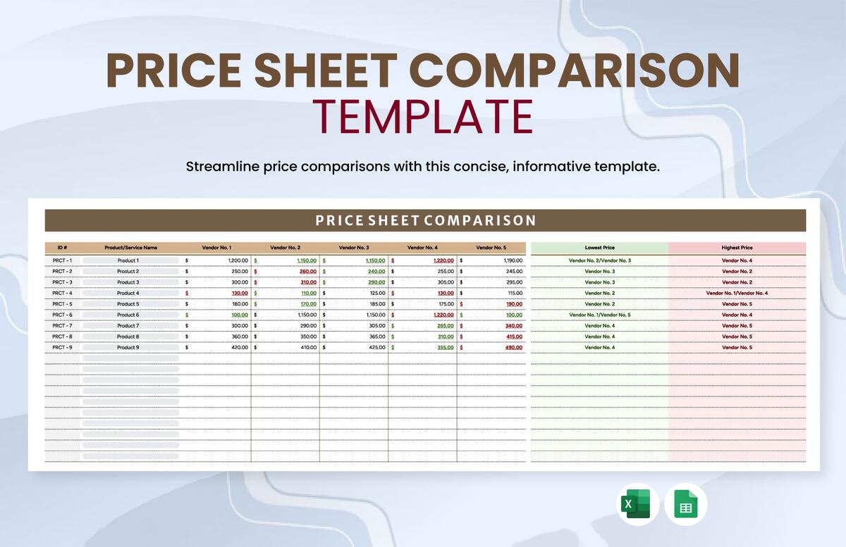 Price Sheet Comparison Template In Excel Google Sheets Download Template
