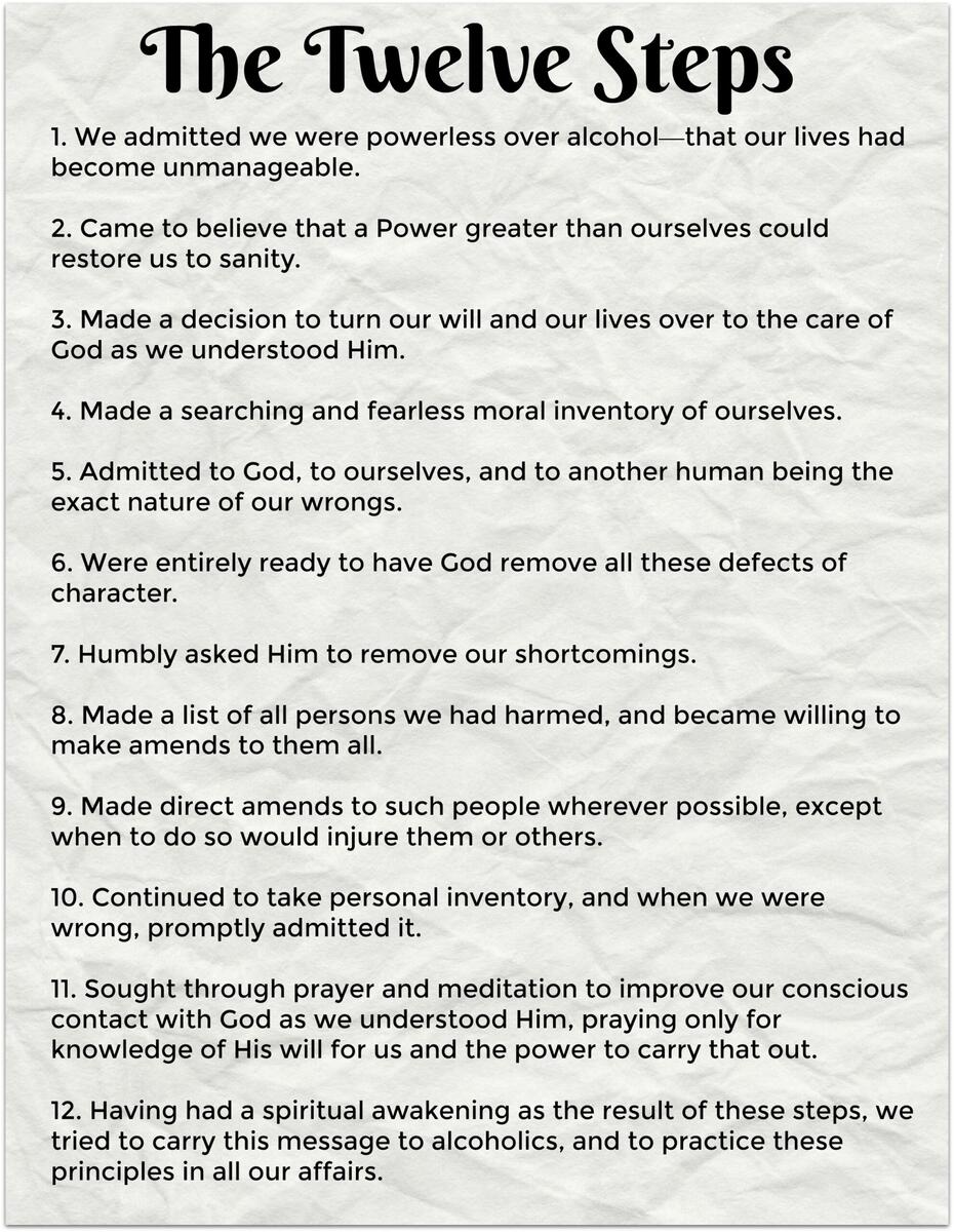 Printable 12 Steps Of Alcoholics Anonymous Free PDF Download Printable 12 Steps Of Alcoholics Anonymous Free PDF Download