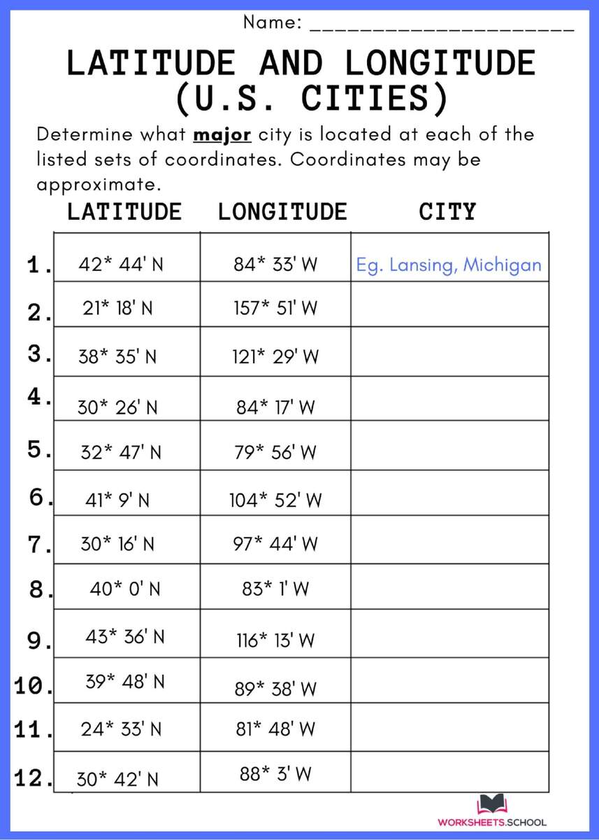 Printable 4th Grade Latitude And Longitude Worksheets Printable 4th Grade Latitude And Longitude Worksheets