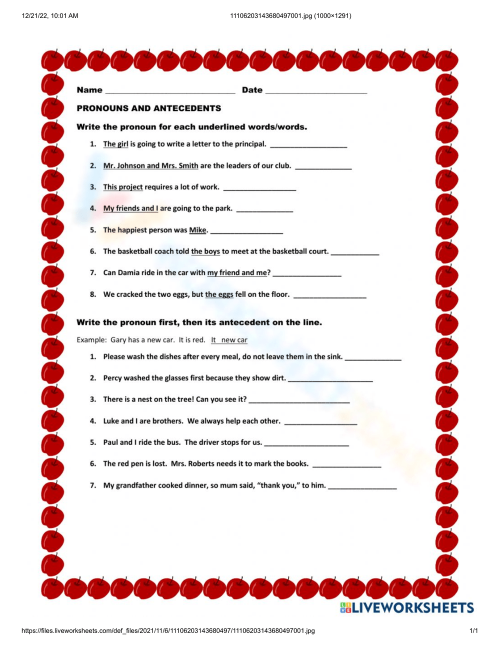 Printable 4th Grade Pronouns And Antecedents Worksheets Printable 4th Grade Pronouns And Antecedents Worksheets