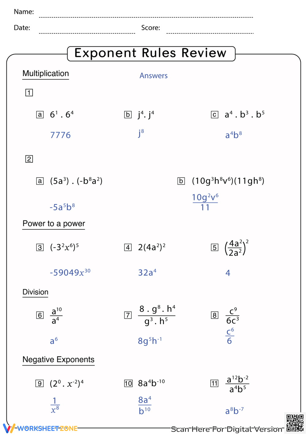 Printable 9th Grade Exponent Rules Review Worksheets Printable 9th Grade Exponent Rules Review Worksheets
