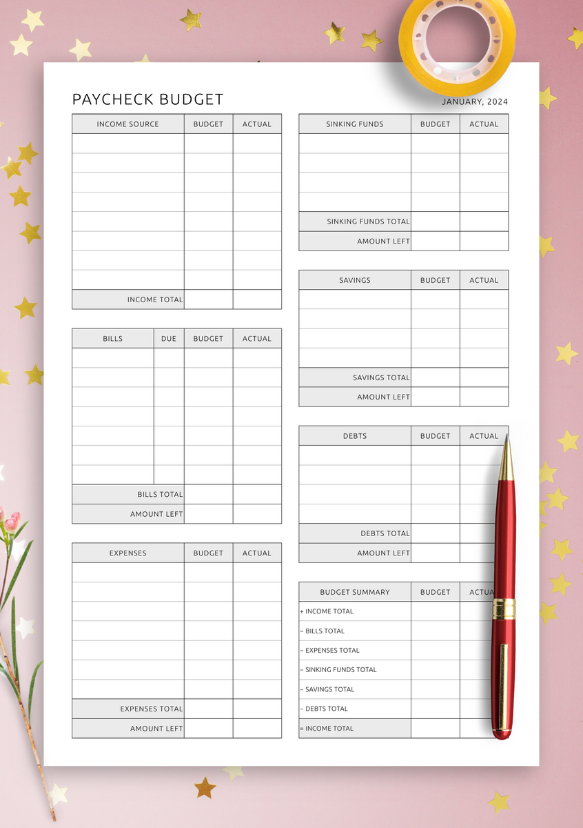 Printable And Digital Paycheck Budget Template Download PDF For ReMarkable Supernote Boox Printable And Digital Paycheck Budget Template Download PDF For ReMarkable Supernote Boox