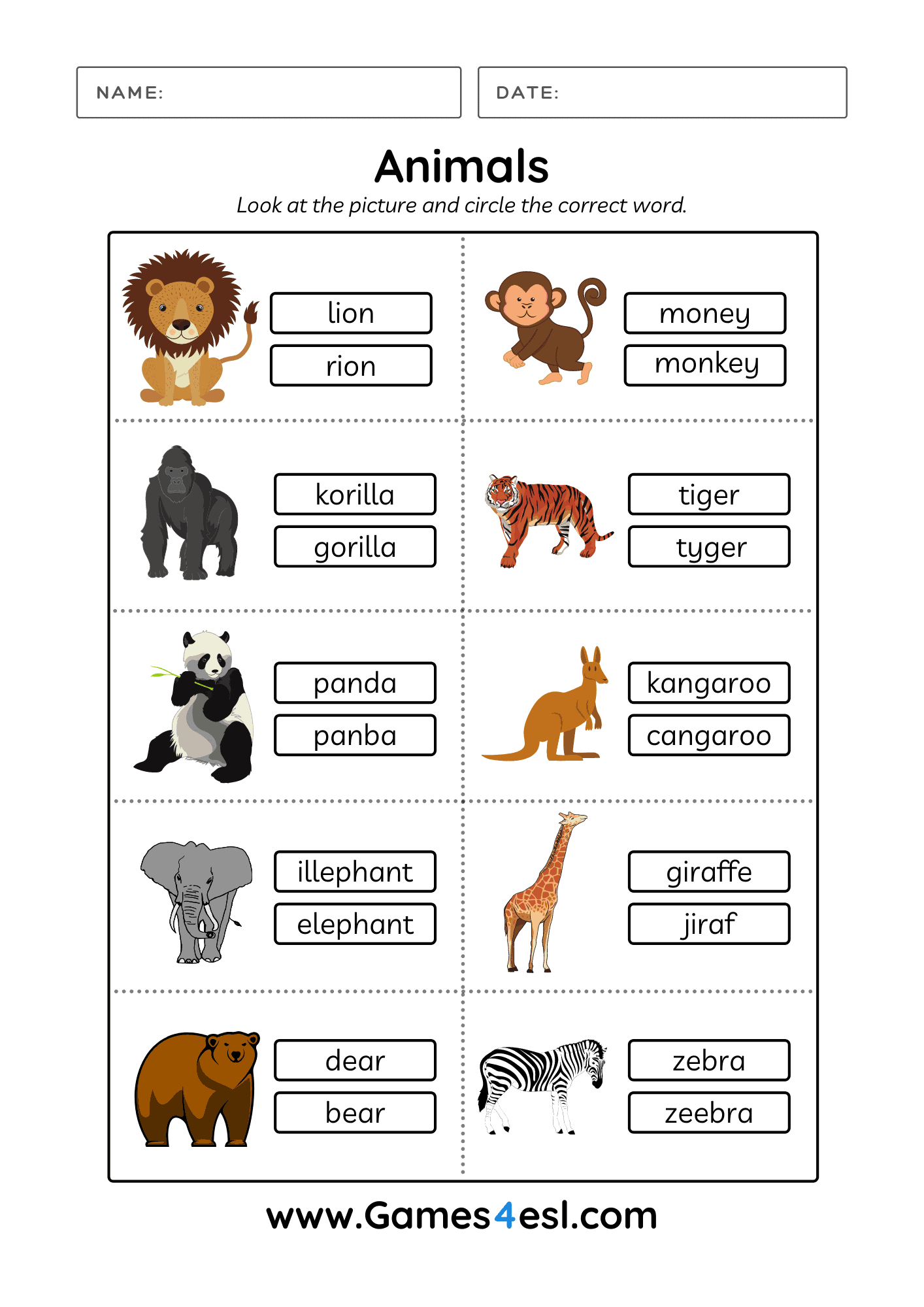 Printable Animal Worksheets For Kids And ESL Learners Games4esl 2024 Free Printable Service Dog