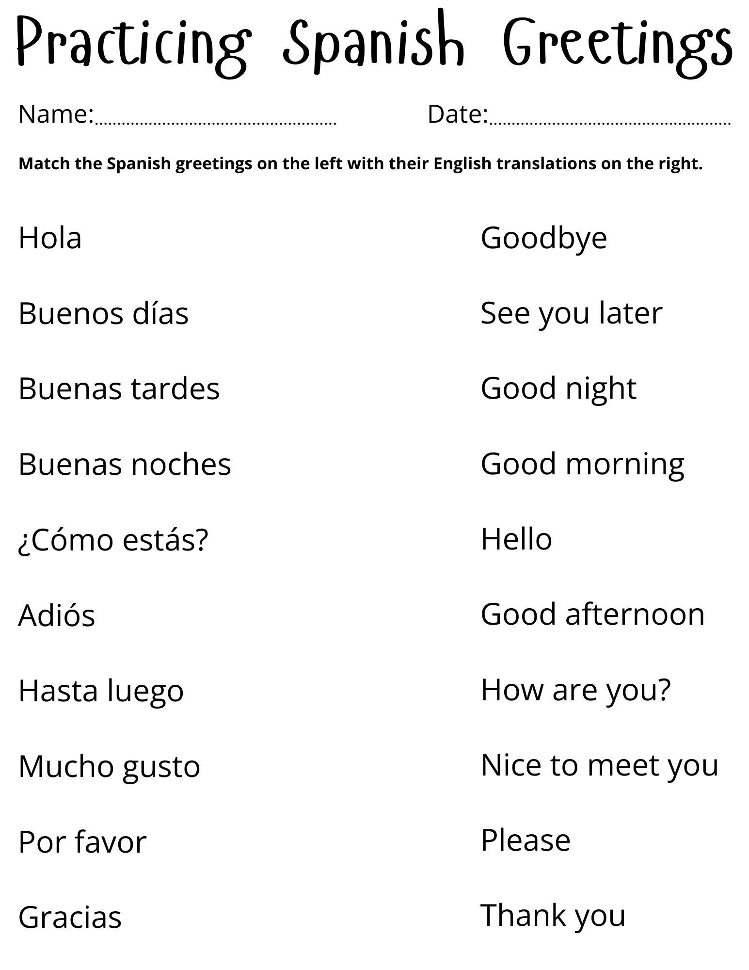 Printable Beginner Spanish Greetings Worksheet Saludos En Espa Ol Made By Teachers Spanish Animals Worksheet Packet Made By Teachers