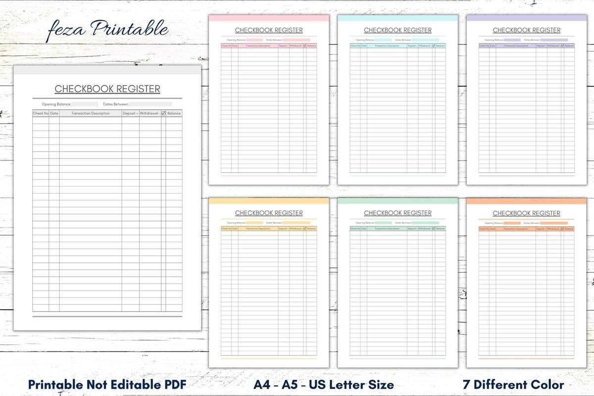 Printable Checkbook Register Financial Tracker PDF Etsy