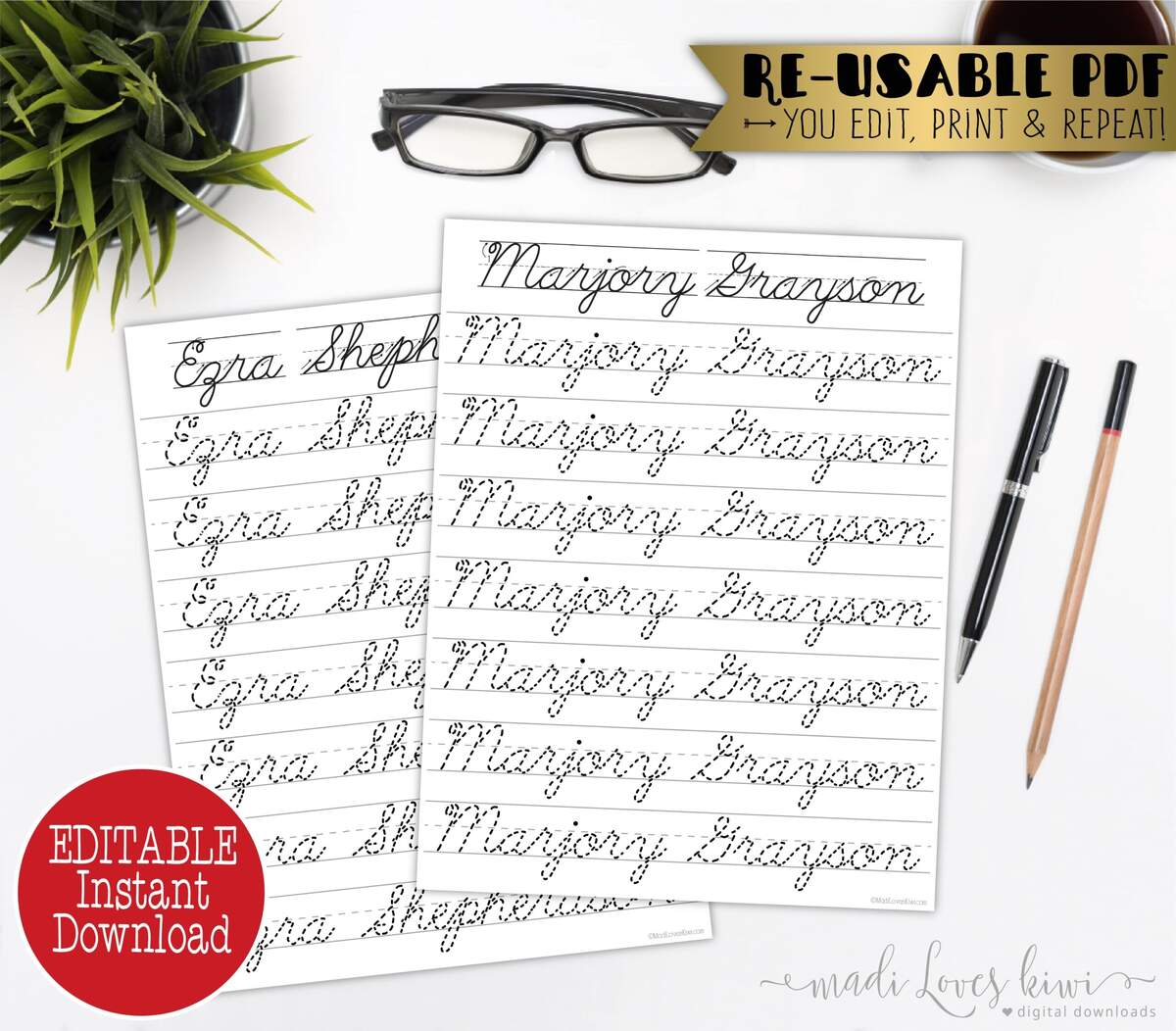 Printable Cursive Name Writing Worksheet Editable Script Handwriting Practice Page Madi Loves Kiwi Digital Downloads Custom Cursive Name Tracing Worksheet Handwriting Practice Digital Download Etsy