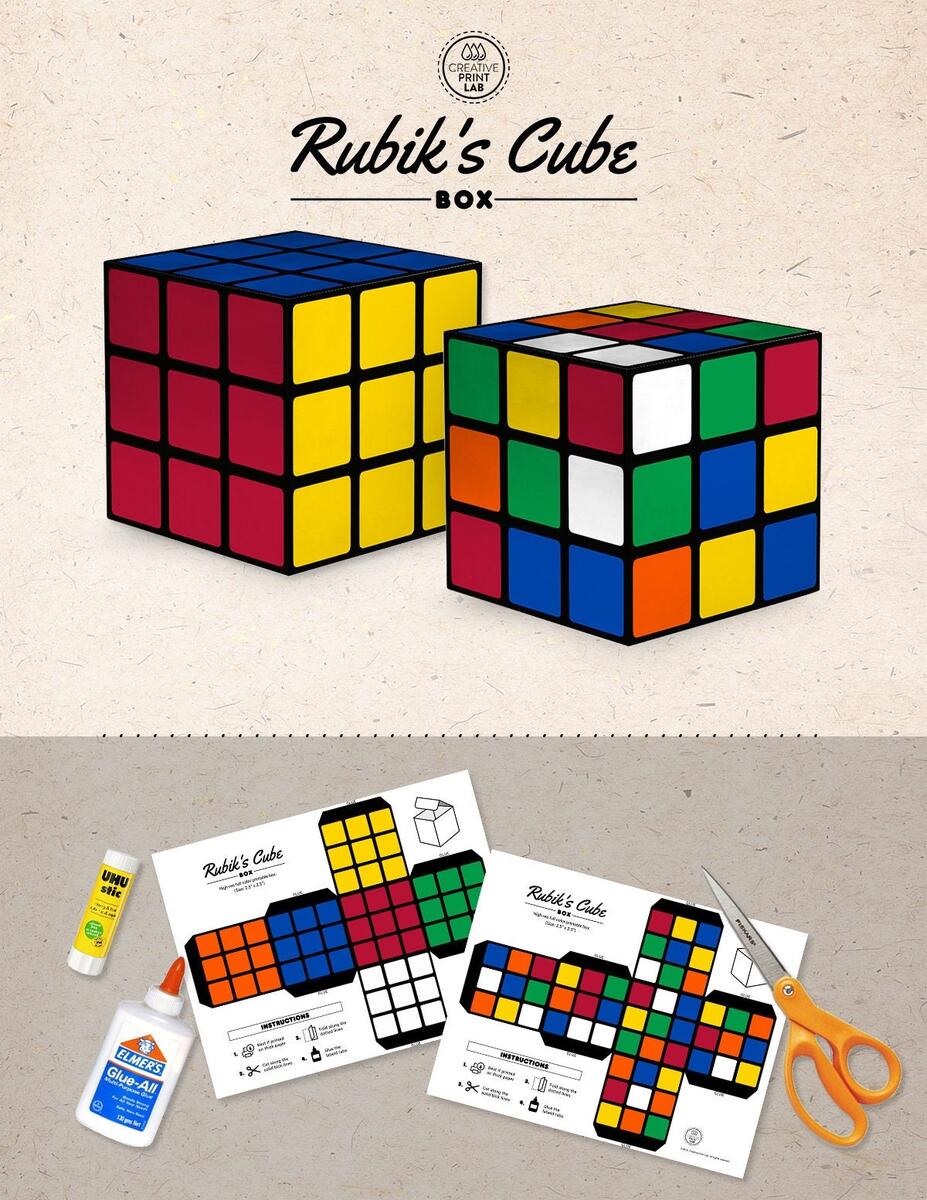 Printable Digital Rubik s Cube Fun And Colorful Gift Box Kids Crafts Instant Download Do It Yourself Favor Box DIY Paper Crafting Etsy