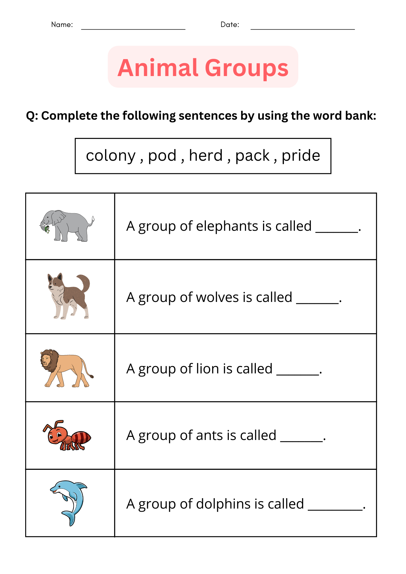 Printable Matching Animal Groups Worksheet For Grade 1 2 3 Made By Teachers Printable Matching Animal Groups Worksheet For Grade 1 2 3 Made By Teachers