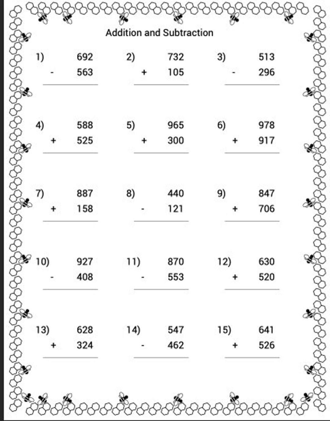 Printable Math Worksheets Addition And Subtraction Homeschool Instant Download With Answers Etsy Hong Kong