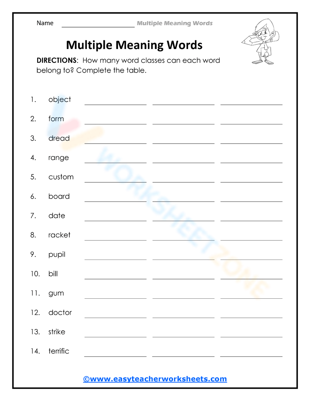 Printable Multiple Meaning Words Worksheets Download