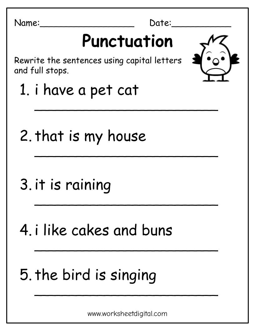 Printable Punctuation Practice Worksheets For Kids PDF Etsy Punctuation Worksheets With Answers For Grade 1 Made By Teachers