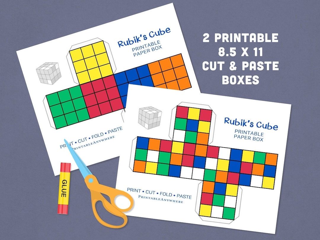 Printable Rubiks Cube Digital Download Paper Gift Box Colorful Kids Craft Fun Instant Download DIY Party Favor Glue Paper Art Project Etsy Rubik S Cube Valentine Printables Free Classroom Valentine Idea For Kids The Crafting Chicks