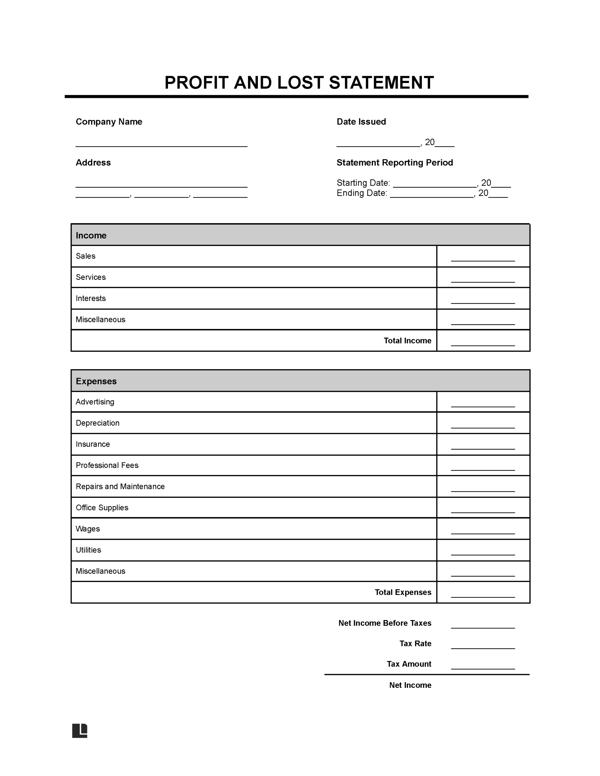 Profit And Loss Statement Template Fill Online Download Print 53 Profit And Loss Statement Templates Forms Excel PDF