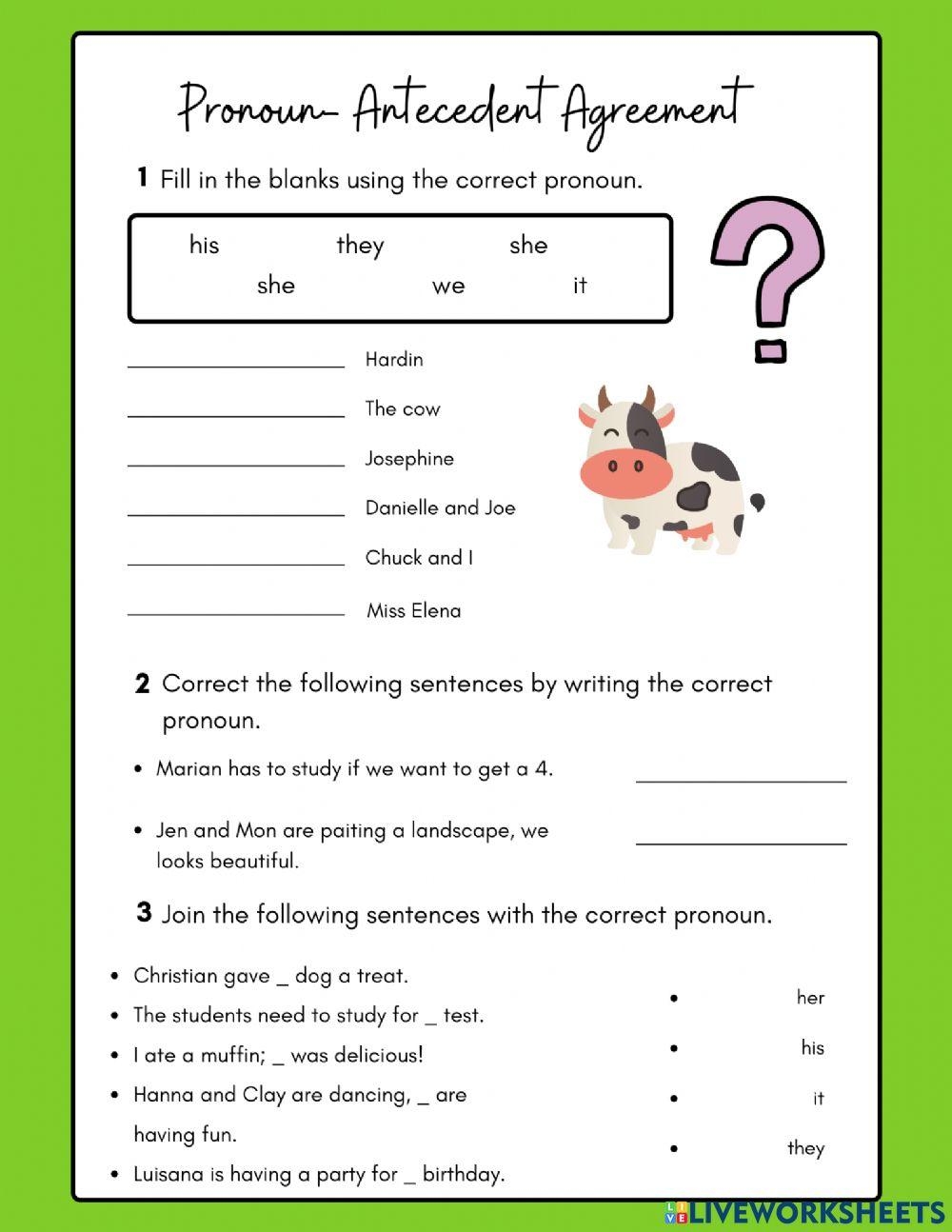 Pronoun Antecedent Agreement Worksheet Worksheets Library Pronoun Antecedent Agreement Worksheet Worksheets Library