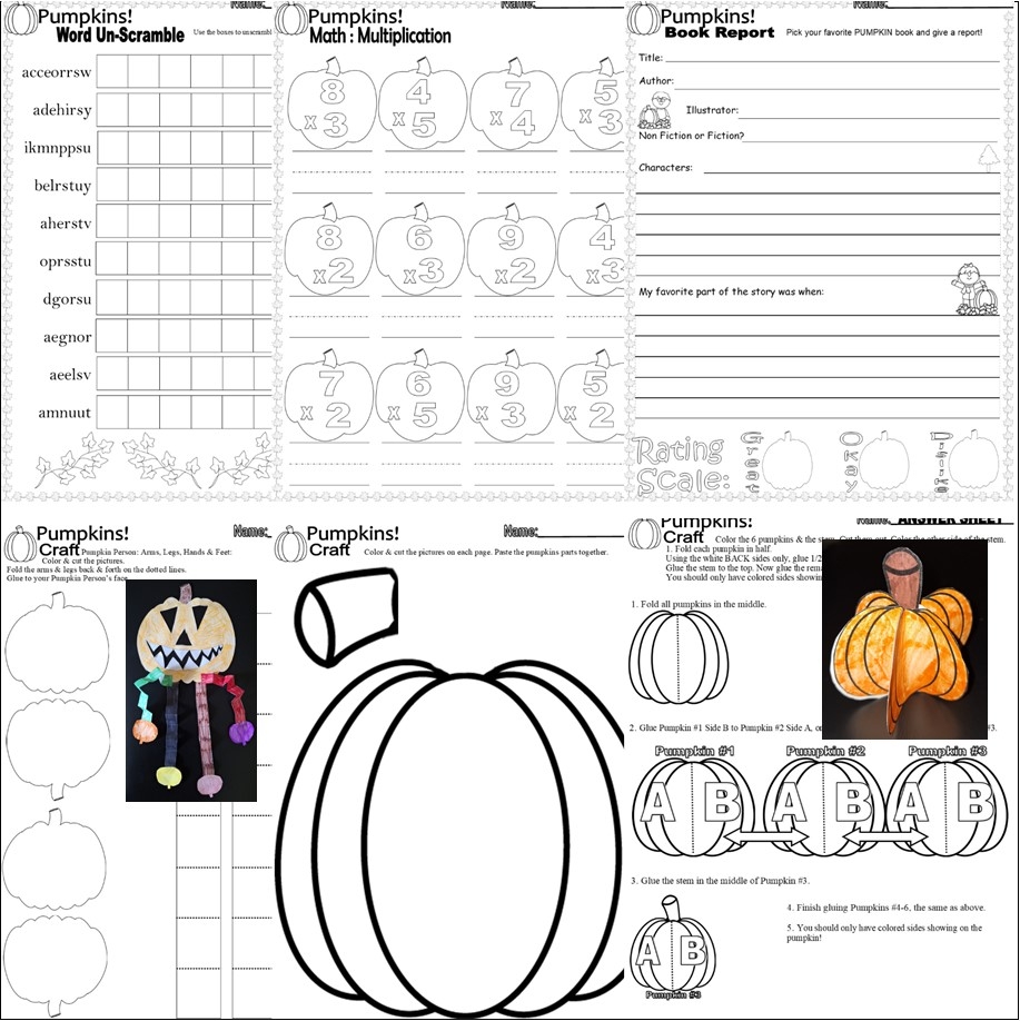Pumpkins Worksheets Language Arts SPED Math Writing Fall Autumn Themed NO PREP Classful