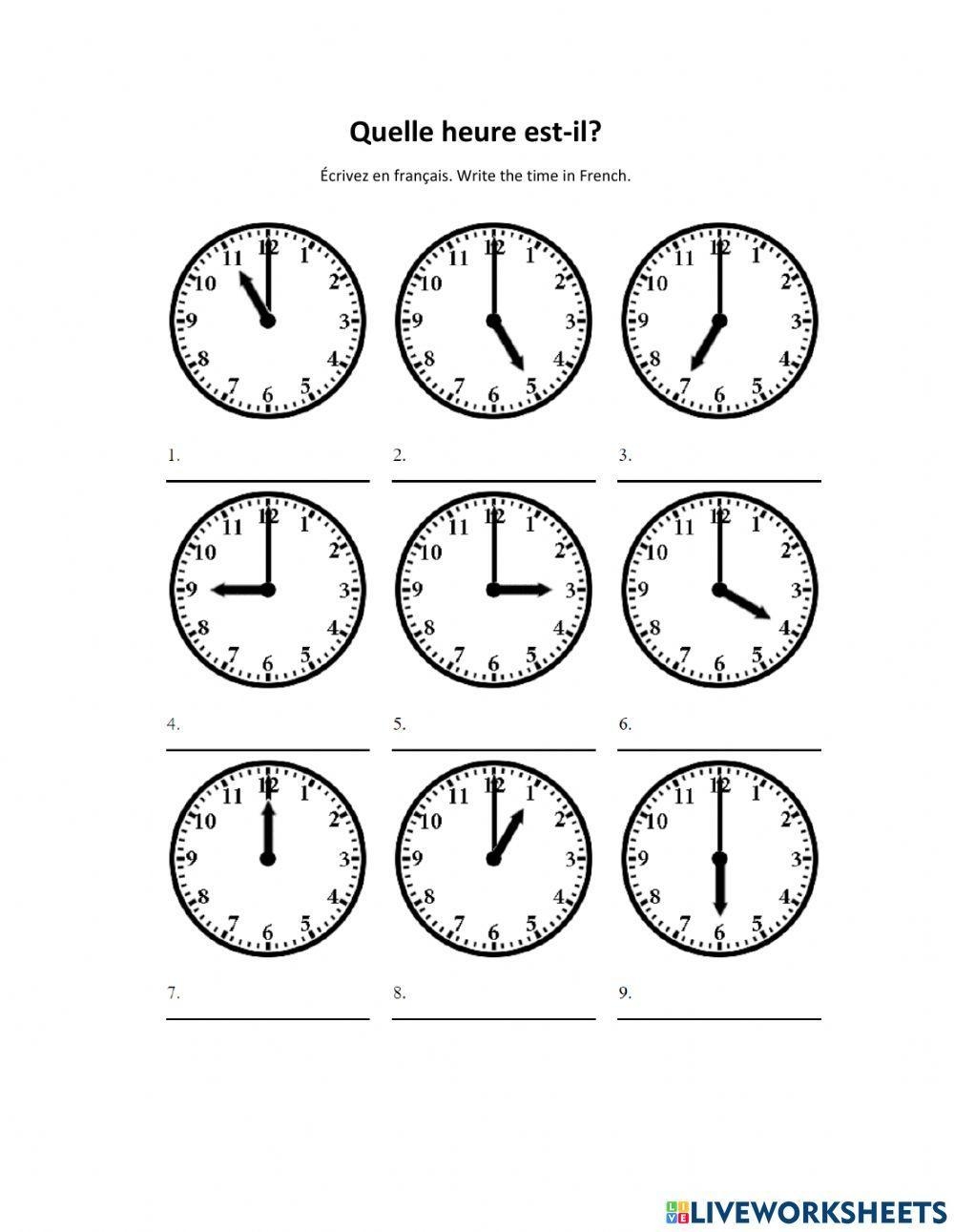 Quelle Heure Est Il Time On The Hour 1 Worksheet Worksheets Library