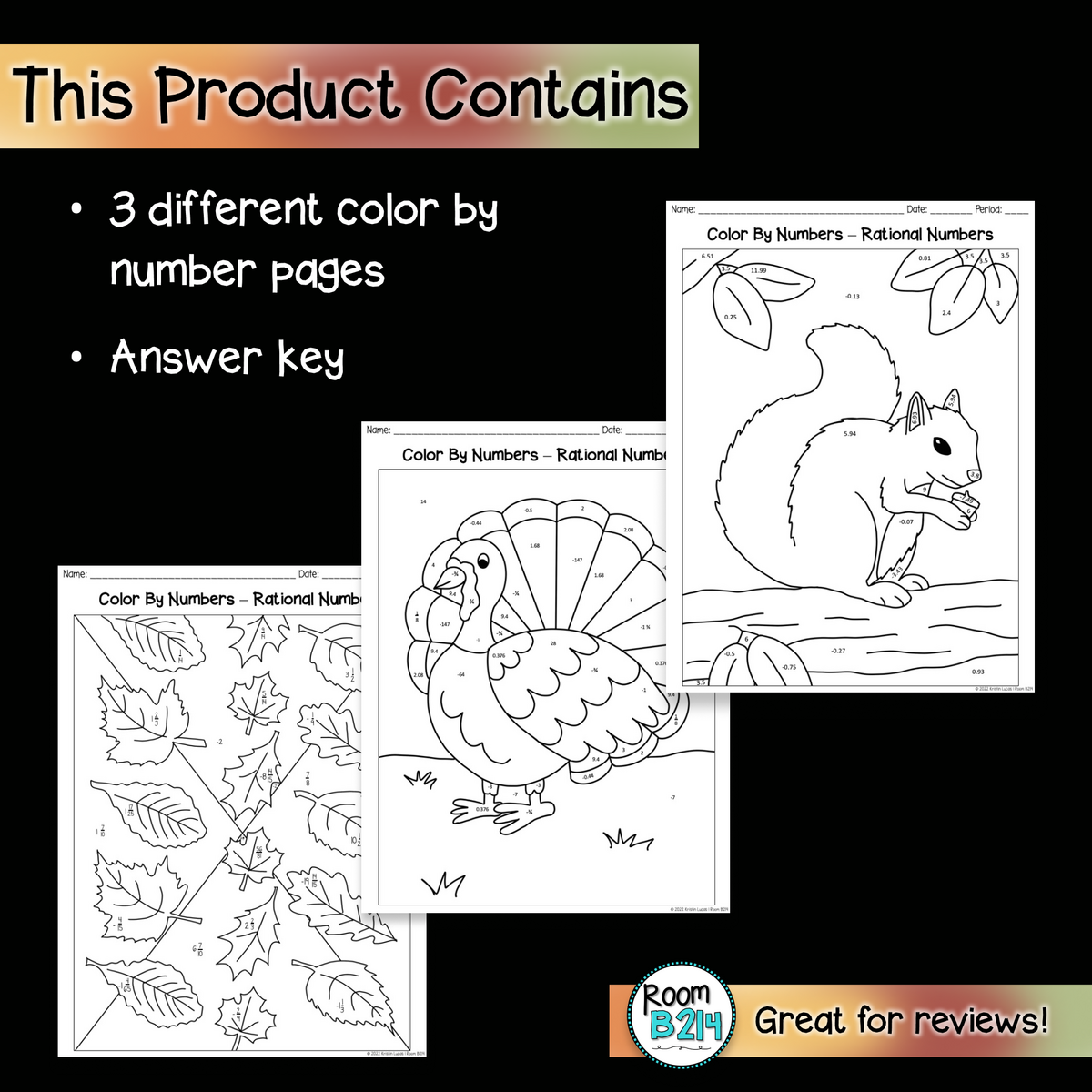 Rational Number Thanksgiving Color By Number TEKS 7 3A Made By Teachers