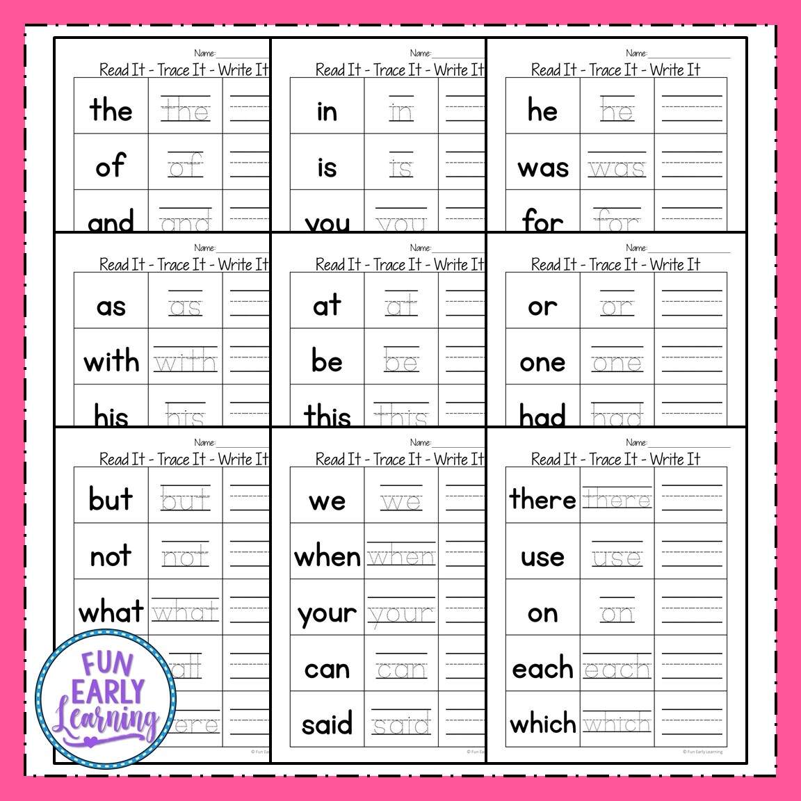 Free Kindergarten Sight Word Worksheets Printable
